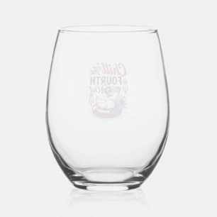 Chill The Fourth Out Patriotic Duck Vector Shirt_1 Stemless Wine Glass