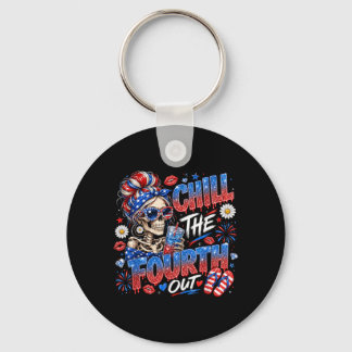 Chill The Fourth Out Skeleton Patriotic Girl Key Ring