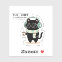 Chill Vibes Cat Sticker – Cute Black Cat with Head