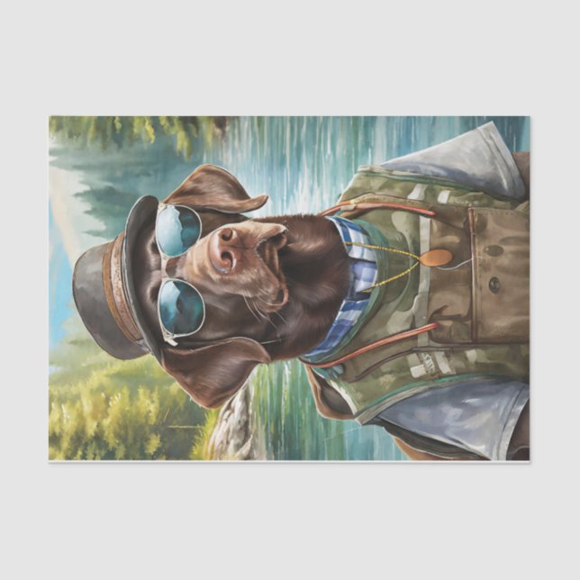 Chillax and Go Outside, Chocolate Lab Fisherman Tissue Paper (Front)