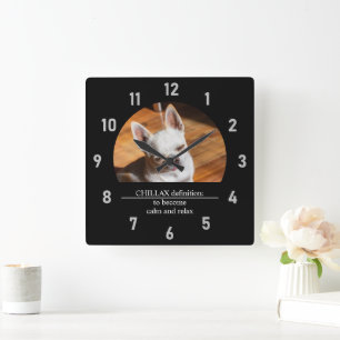 Chillax Chihuahua sleepy relaxed tongue out Photo Square Wall Clock