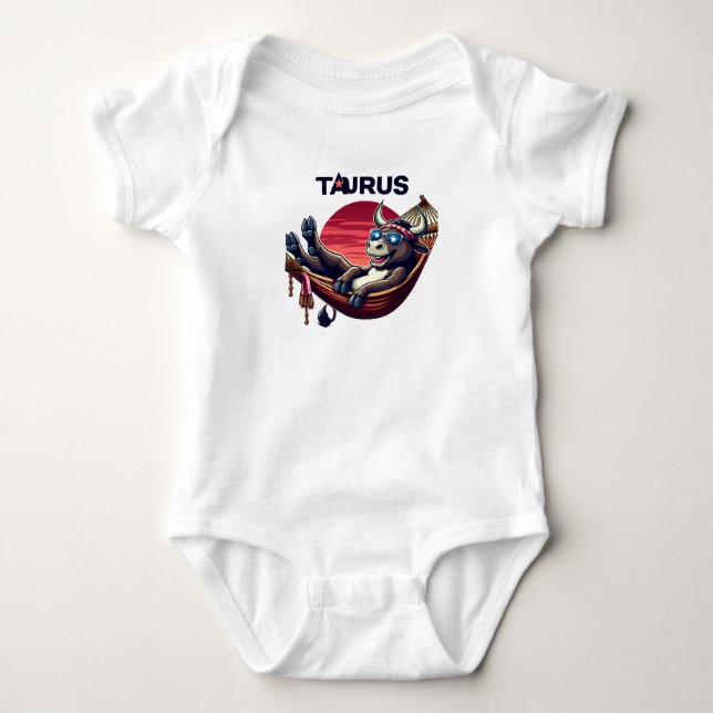 Chillaxing Patriotic Taurus Bull in Hammock Design Baby Bodysuit (Front)