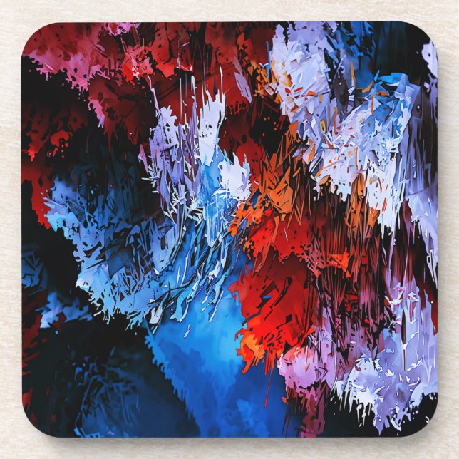 Chilled Inferno Blue Red Contemporary Abstract Art Coaster (Front)
