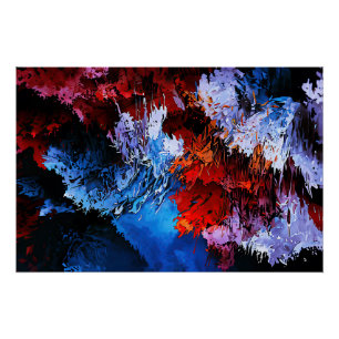 Chilled Inferno Blue Red Contemporary Abstract Art Poster