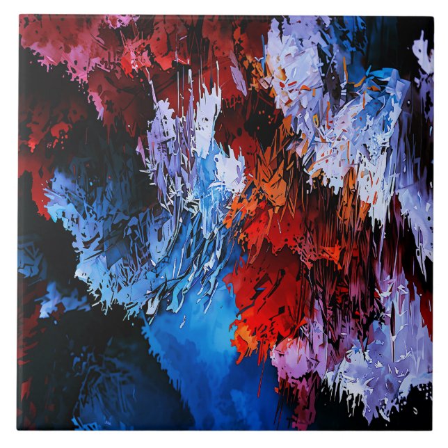 Chilled Inferno Blue Red Contemporary Abstract Art Tile (Front)
