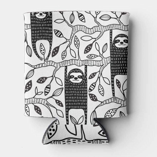 Chilled Sloths: Cute Animal Pattern. Can Cooler (Front)