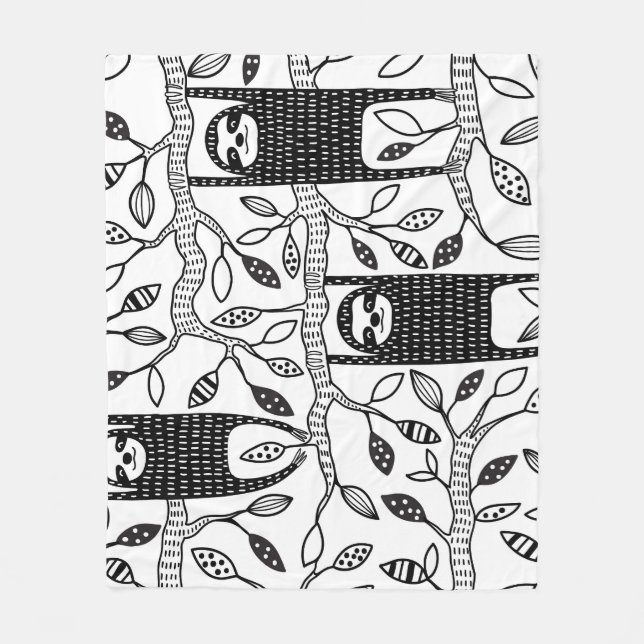 Chilled Sloths: Cute Animal Pattern. Fleece Blanket (Front)