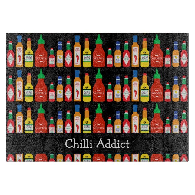 Chilli Addict Spicy Food Lover Patterned Cutting Board (Front)