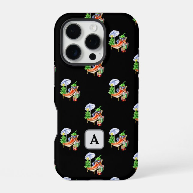 Chilli Beach Christmas Add Your Initial Black iPhone Case (Back)
