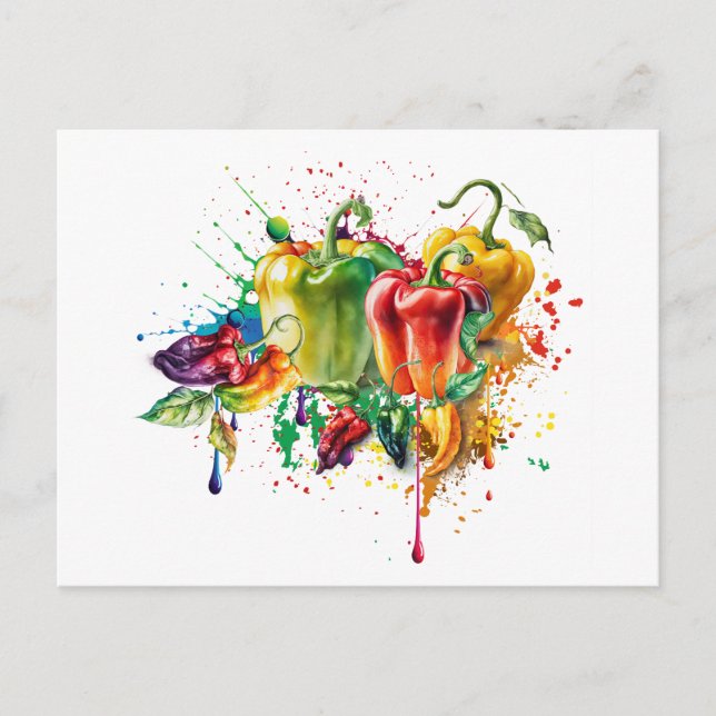 Chilli & Bell Peppers Splatter Art Postcard (Front)