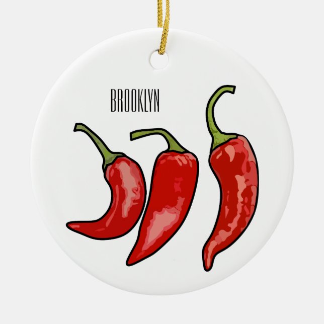Chilli cartoon illustration  ceramic tree decoration (Front)