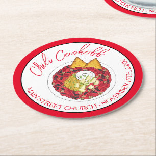 Chilli Chilli Soup Cookoff Competition Supper Food Round Paper Coaster