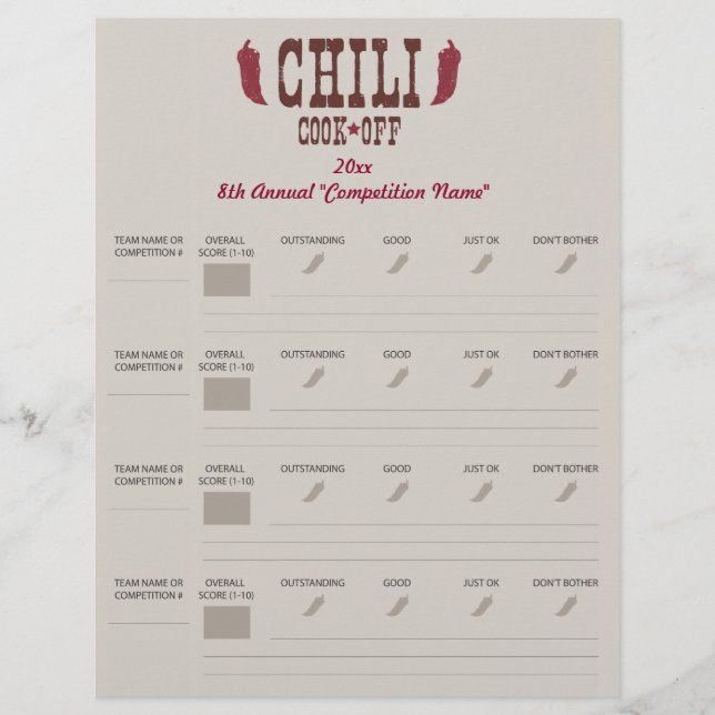 Chilli Cook Off Voting Ballot Sheet (Front)