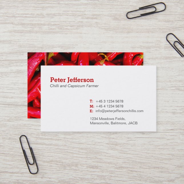 Chilli farmer / grower capiscuim business cards (Front/Back In Situ)