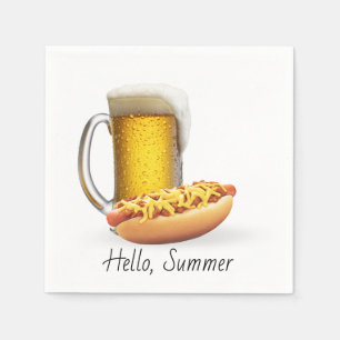 Chilli Hot Dog and Beer On White Napkin