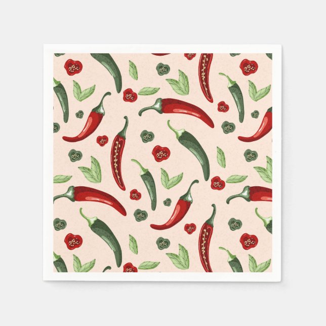 Chilli Pattern Cocktail Napkins | Fun Spicy Party  (Front)