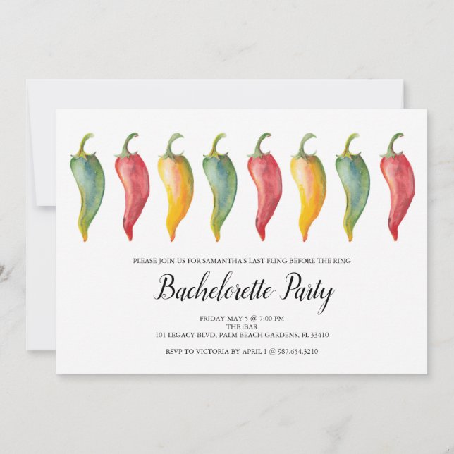 Chilli Pepper Bachelorette Party Invite (Front)