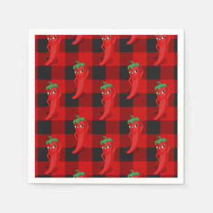 Chilli Pepper Buffalo Plaid Pattern Black and Red  Napkin