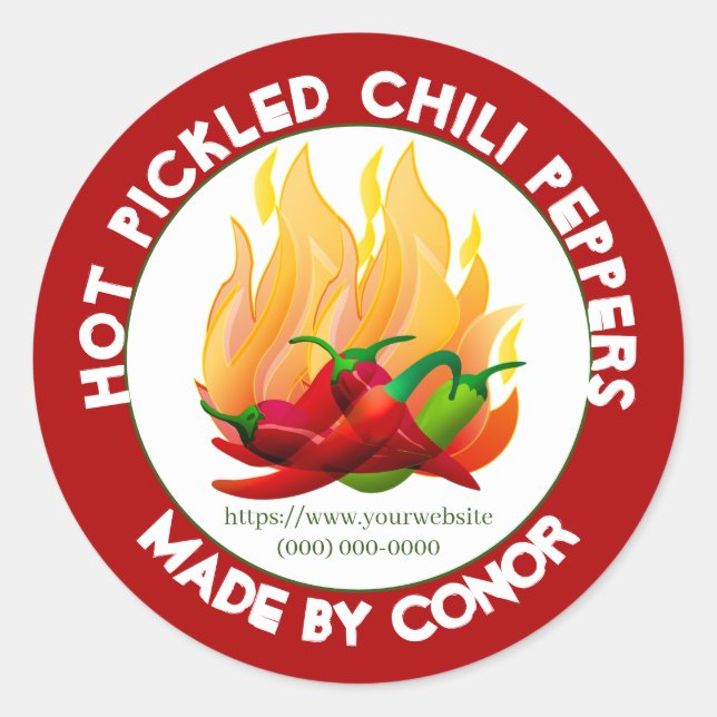 Chilli Pepper Hot Pickled Flame Classic Round Stic Sticker (Front)