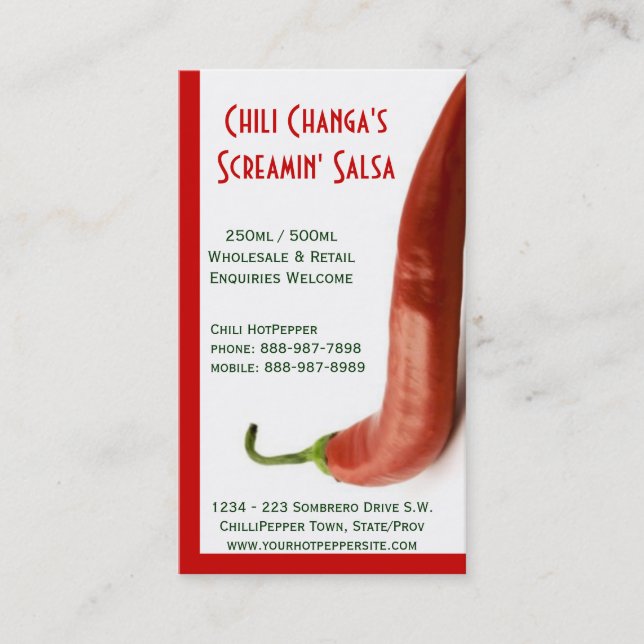 Chilli Pepper Hot Red Pepper Salsa Business Card (Front)