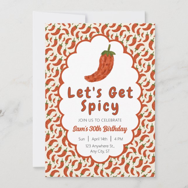 Chilli Pepper Lets Get Spicy Birthday Invitation (Front)