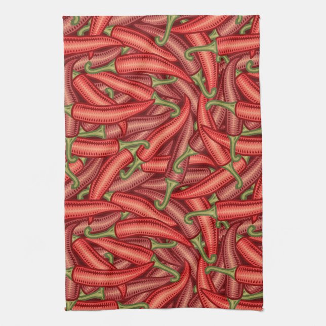 Chilli Pepper Pattern Tea Towel (Vertical)