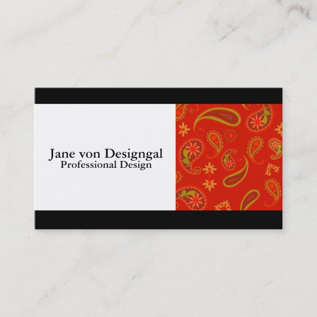 Chilli Pepper Red and Lime Green Paisley Pattern Business Card (Front)