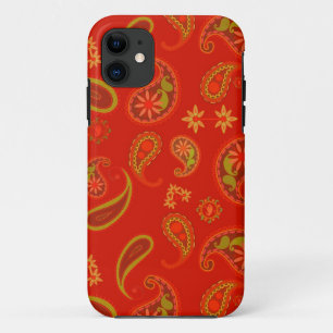 Chilli Pepper Red and Lime Green Paisley Pattern iPhone 11 Case