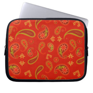 Chilli Pepper Red and Lime Green Paisley Pattern Laptop Sleeve
