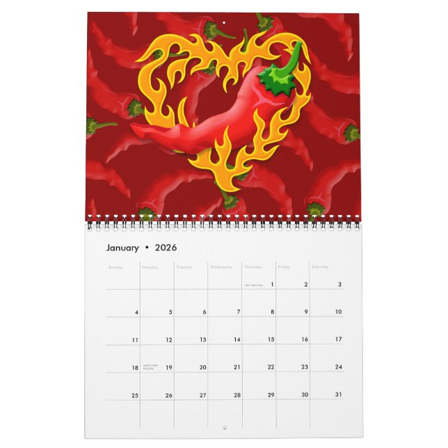 Chilli Pepper with Flame Heart Calendar (Jan 2026)