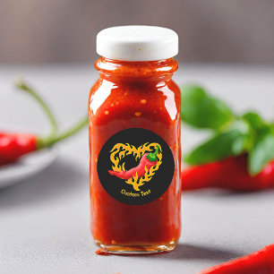 Chilli Pepper with Flame Heart Classic Round Sticker