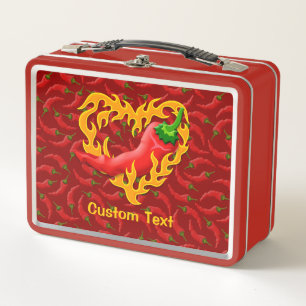 Chilli Pepper with Flame Heart Metal Lunch Box