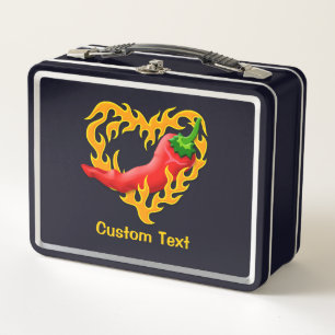 Chilli Pepper with Flame Heart Metal Lunch Box