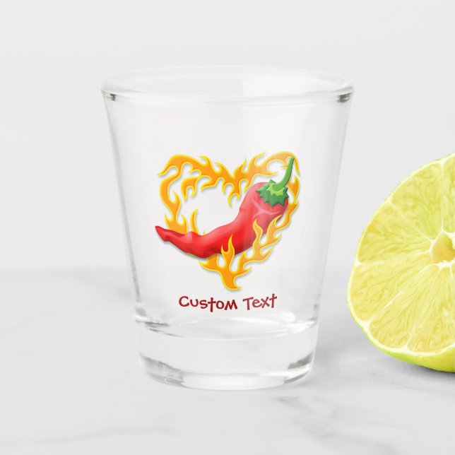 Chilli Pepper with Flame Heart Shot Glass (Front)