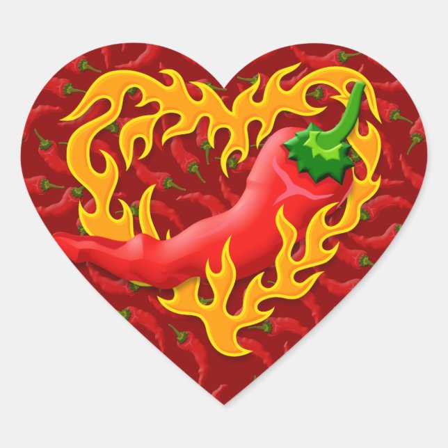 Chilli Pepper with Flame Heart Sticker (Front)