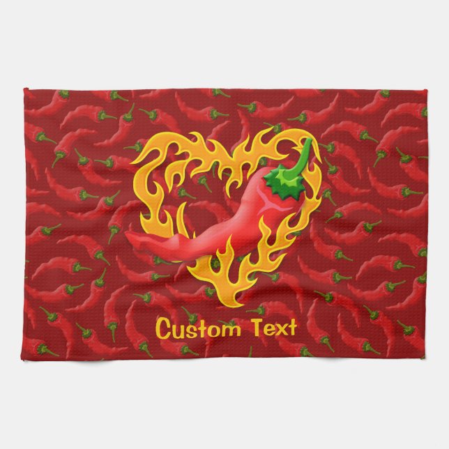 Chilli Pepper with Flame Heart Tea Towel (Horizontal)