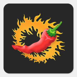 Chilli pepper with flame stickers