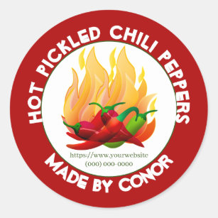 Chilli PepperHot Pickled 3" Flames Classic Round Sticker