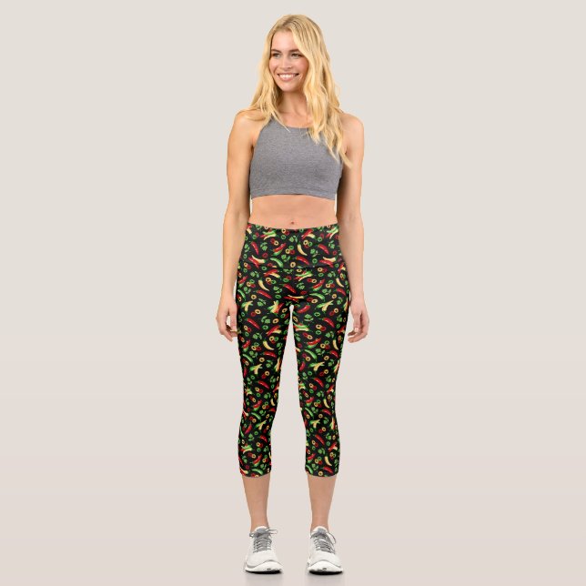 Chilli peppers and Cilantro Capri Leggings (Front)