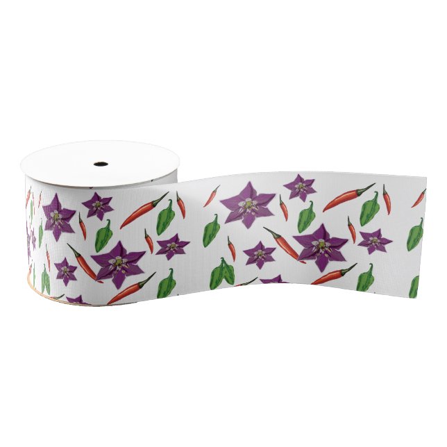 Chilli Peppers Blossom Botanical Grosgrain Ribbon (Spool)