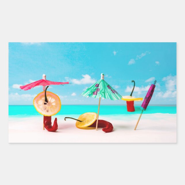 Chilli Peppers By The Sea Rectangular Sticker (Front)