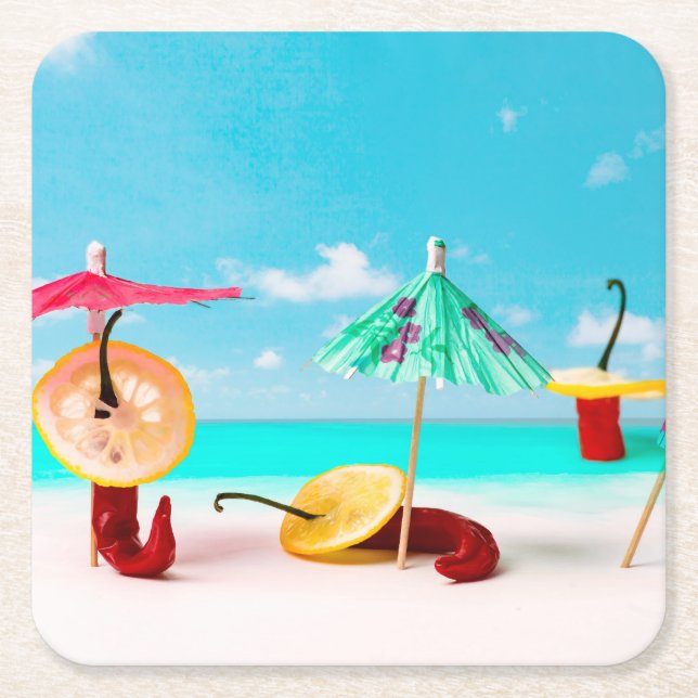 Chilli Peppers By The Sea Square Paper Coaster (Front)