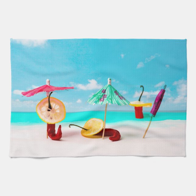 Chilli Peppers By The Sea Tea Towel (Horizontal)