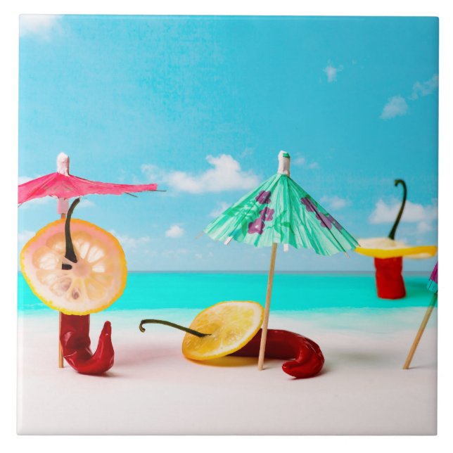 Chilli Peppers By The Sea Tile (Front)