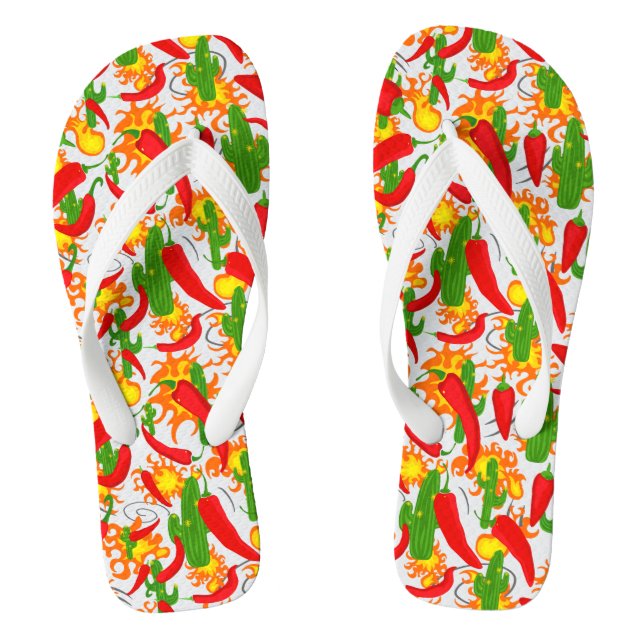 Chilli Peppers, Flames and Cactus Patterned Jandals (Footbed)