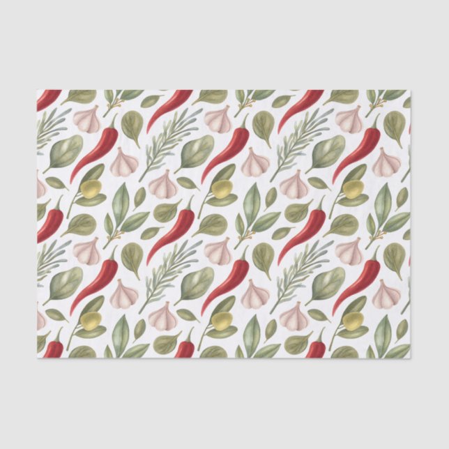 Chilli Peppers, Garlic, Olives and Herbs  Tissue Paper (Front)