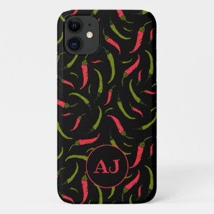 Chilli Peppers Pattern on Black Case-Mate iPhone Case