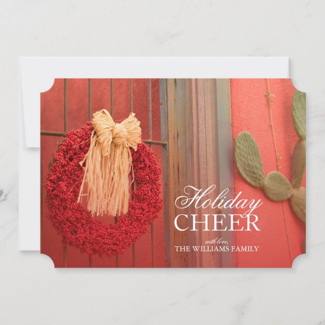 Chilli Ristra Red Wreath with rustic beige bow Holiday Card (Front)