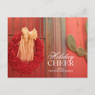 Chilli Ristra Red Wreath with rustic beige bow Holiday Postcard