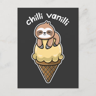 Chilli Vanilli / Chillendes Faultier mit Eis Postcard